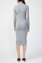 Roll-Neck Dress In Micro-Suede - Marl Grey - Women