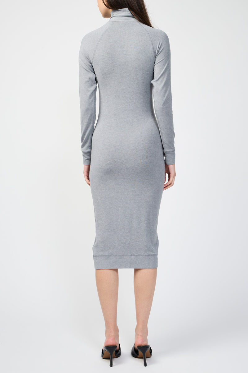 Roll-Neck Dress In Micro-Suede - Marl Grey - Women