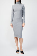 Roll-Neck Dress In Micro-Suede - Marl Grey - Women