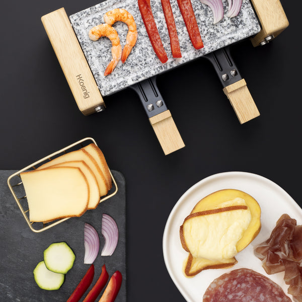 Raclette & Piedra Para Cocinar - 2 Personas - Diseño Madera