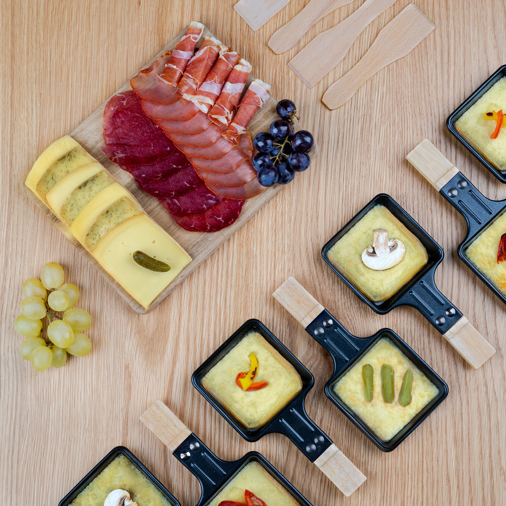 Raclette + Piedra de Cocción & Grill - Base 180° - 8 Personas - Diseño Madera