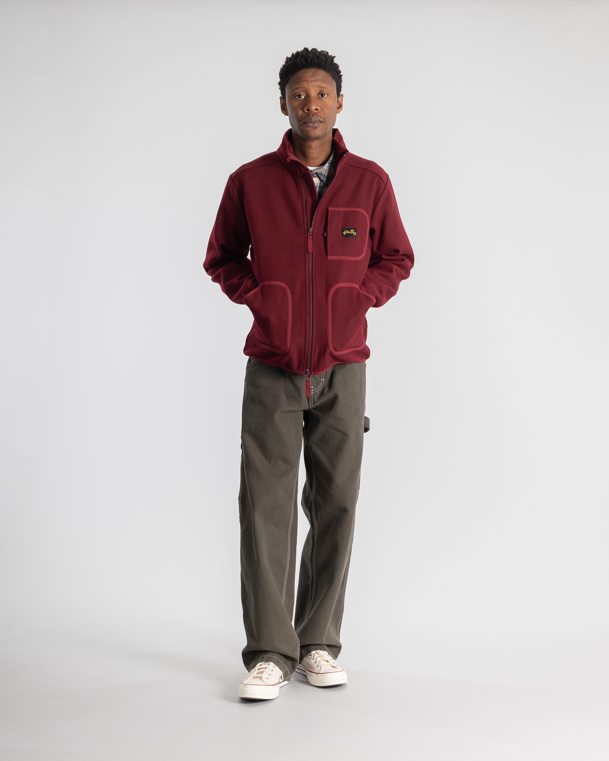 Chaqueta de forro polar de lana - Dark Red Heather