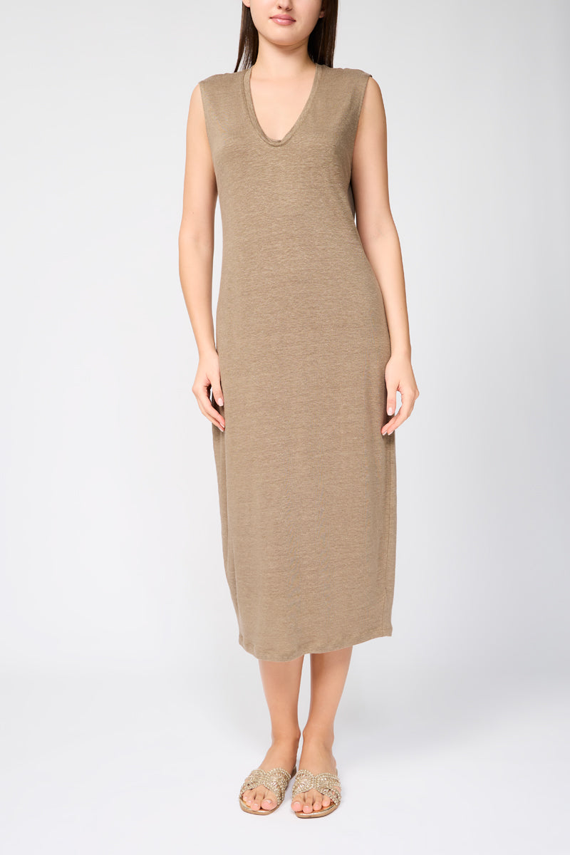 Column Linen Jersey Dress - Old Gold - Women