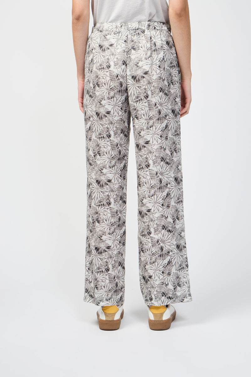 Pantalon Wide Leg Palm Leaf Linen - Carbone - Femme