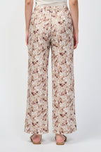 Pantalón Ancho En Lino Y Hojas De Palmera - Nuez De Moscada - Mujer