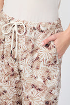 Pantalón Ancho En Lino Y Hojas De Palmera - Nuez De Moscada - Mujer