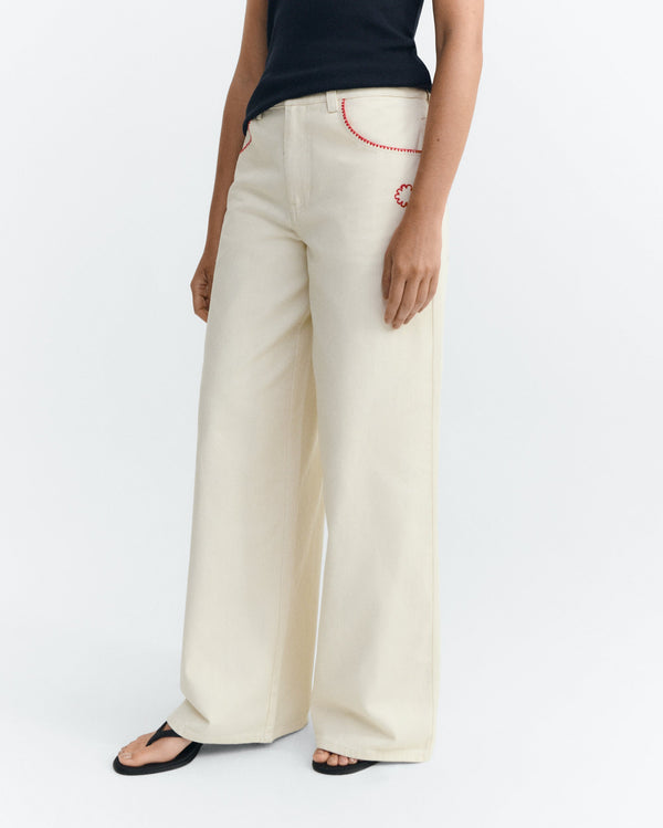 Pantalón ancho Hedda sostenible con bordado bordado a mano - 2