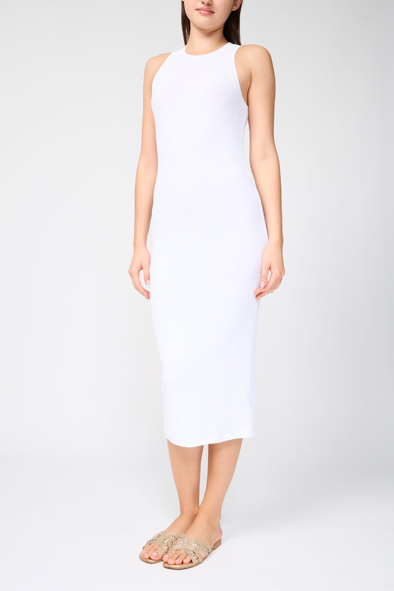 High Neck Matte Jersey Crepe Dress - White - Women