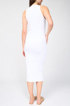 High Neck Matte Jersey Crepe Dress - White - Women