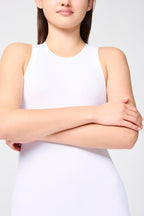 High Neck Matte Jersey Crepe Dress - White - Women