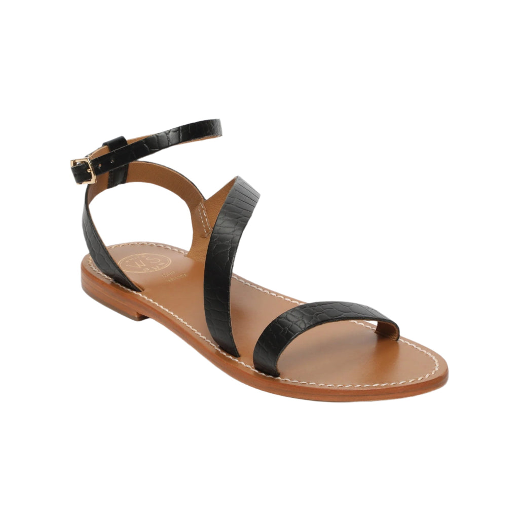 White Sun - Sandales Xigala - Black Croco Print Goat Leather - Black Croco