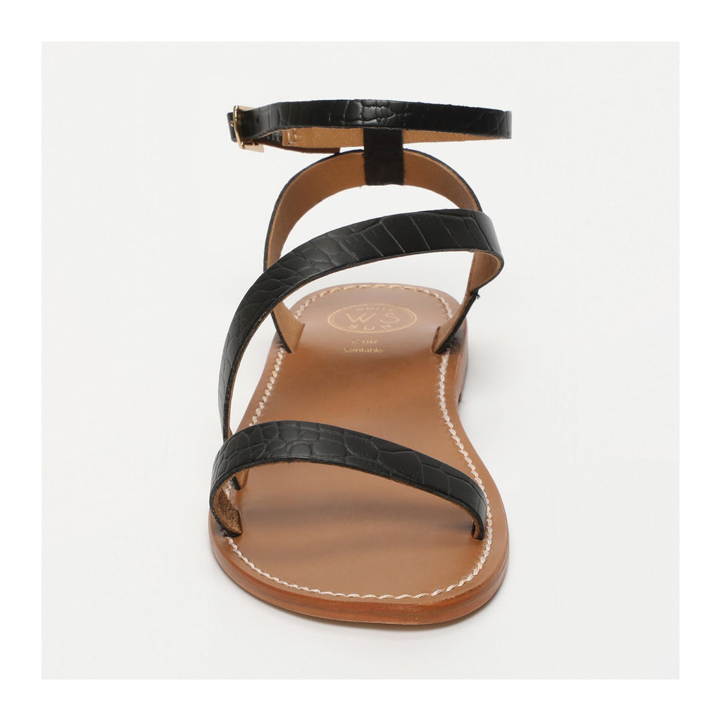 White Sun - Sandales Xigala - Black Croco Print Goat Leather - Black Croco