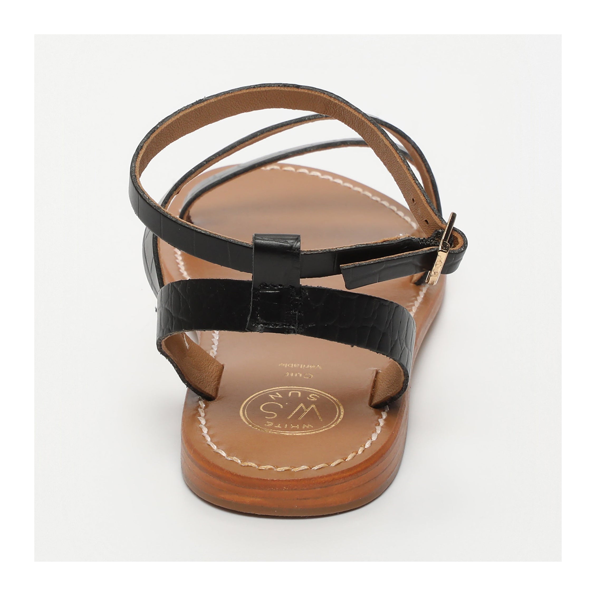 White Sun - Sandales Xigala - Black Croco Print Goat Leather - Black Croco