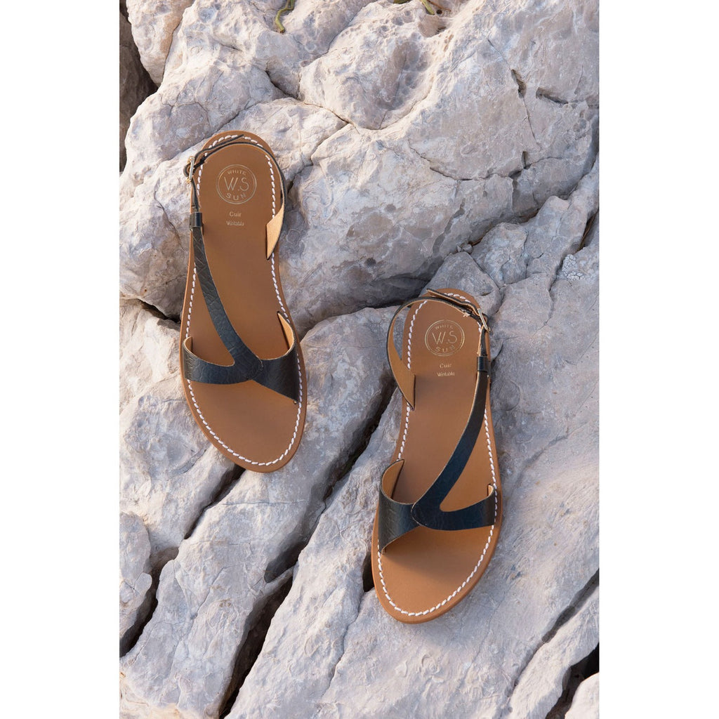 White Sun - Sandales Clairvistone - Black Croco Print Goat - Black Croco
