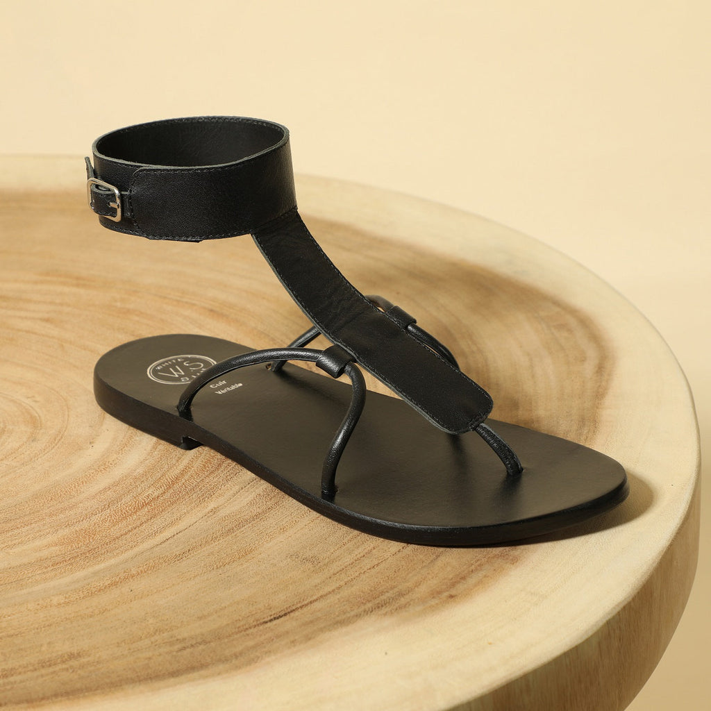 White Sun - Sandales Babithra - Black Goat Leather - Black