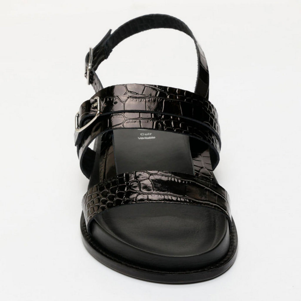 Zeneta Sandals - Black Patent Croco