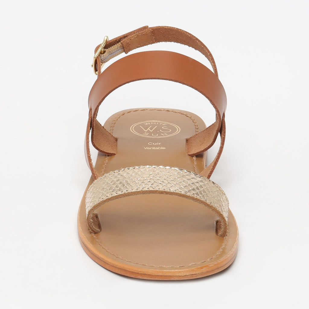 White Sun - Bursa Sandals - Gold Snake Foil - Gold+Brown