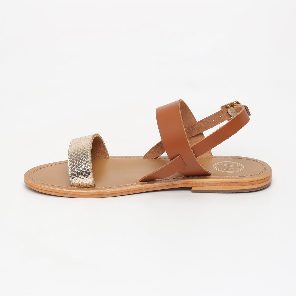 White Sun - Bursa Sandals - Gold Snake Foil - Gold+Brown