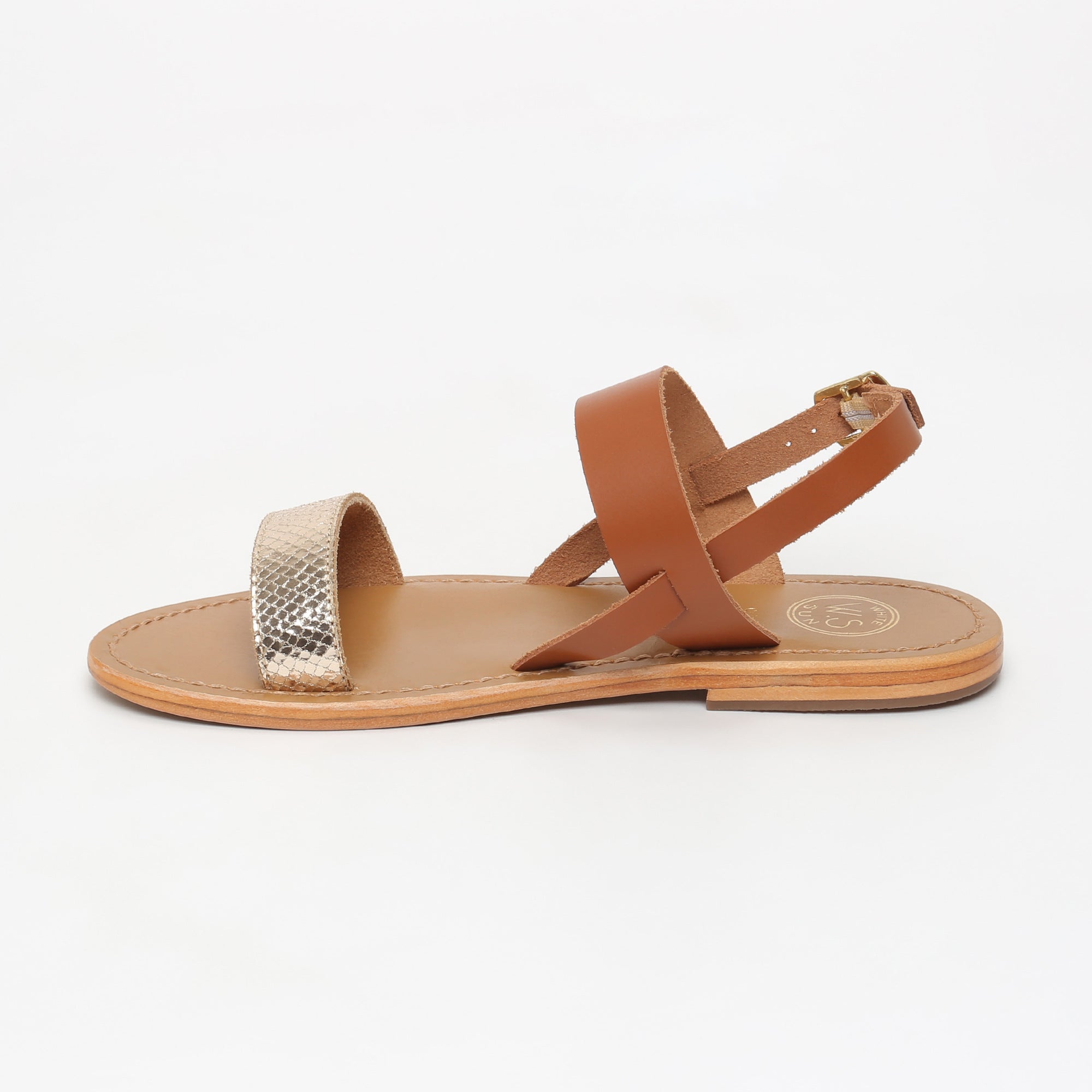 White Sun - Bursa Sandals - Gold Snake Foil - Gold+Brown