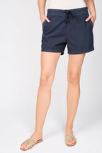 Striped Cotton Shorts - Petrol Blue - Women