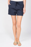 Striped Cotton Shorts - Petrol Blue - Women