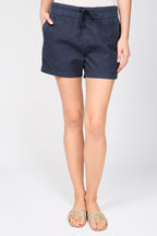 Striped Cotton Shorts - Petrol Blue - Women