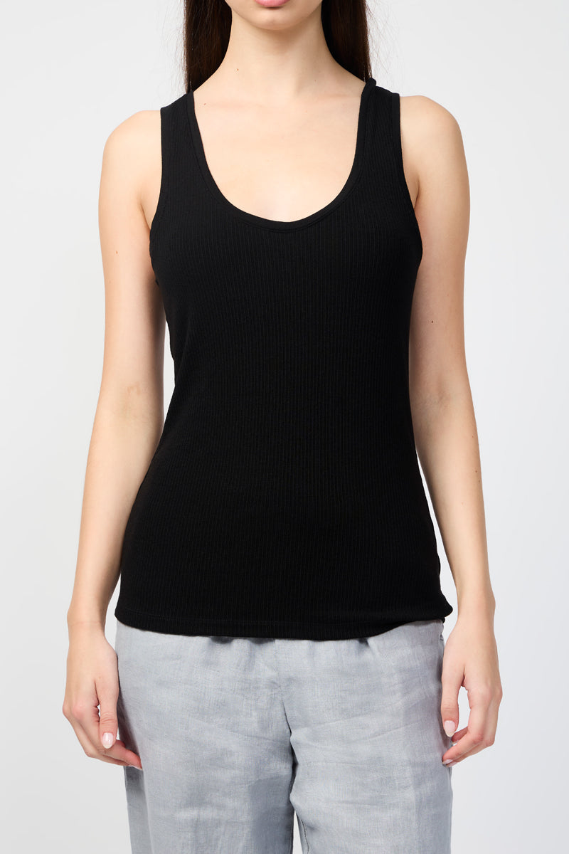 Top Sin Mangas Tencel Cachemira Con Escote Abierto - Negro - Mujer
