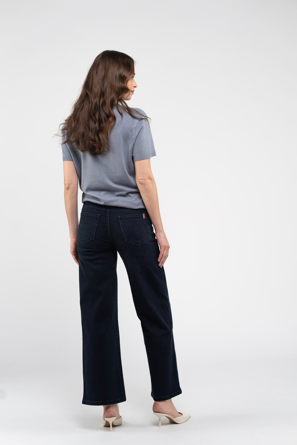 Pantaloni a gamba larga Silene in denim - Blu nero - Donna