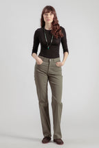 Pantaloni dritti Absinthe in gabardine - Verde oliva - Donna