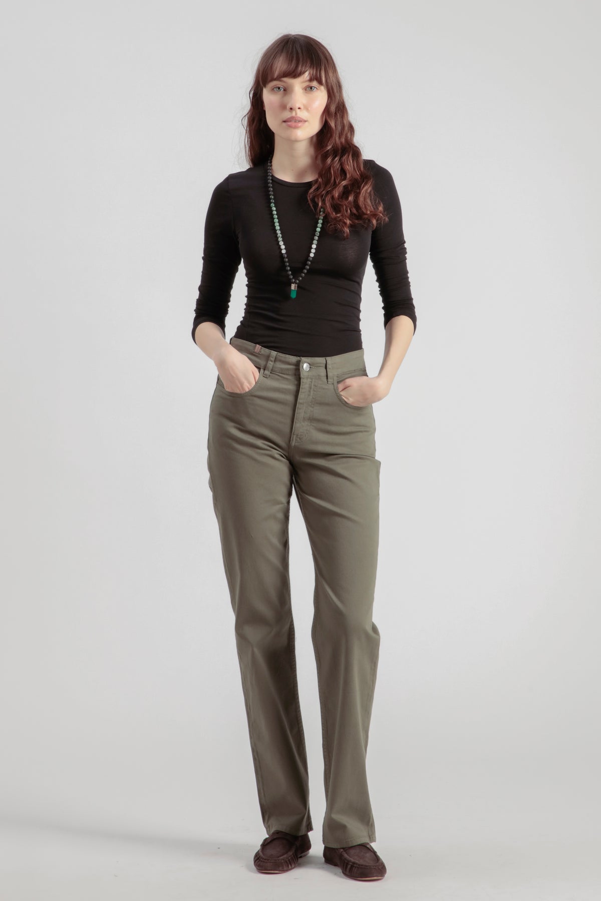 Pantaloni dritti Absinthe in gabardine - Verde oliva - Donna