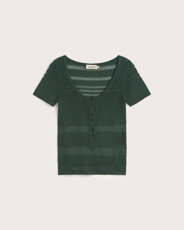 Ash Semi-Sheer Striped Top - Green