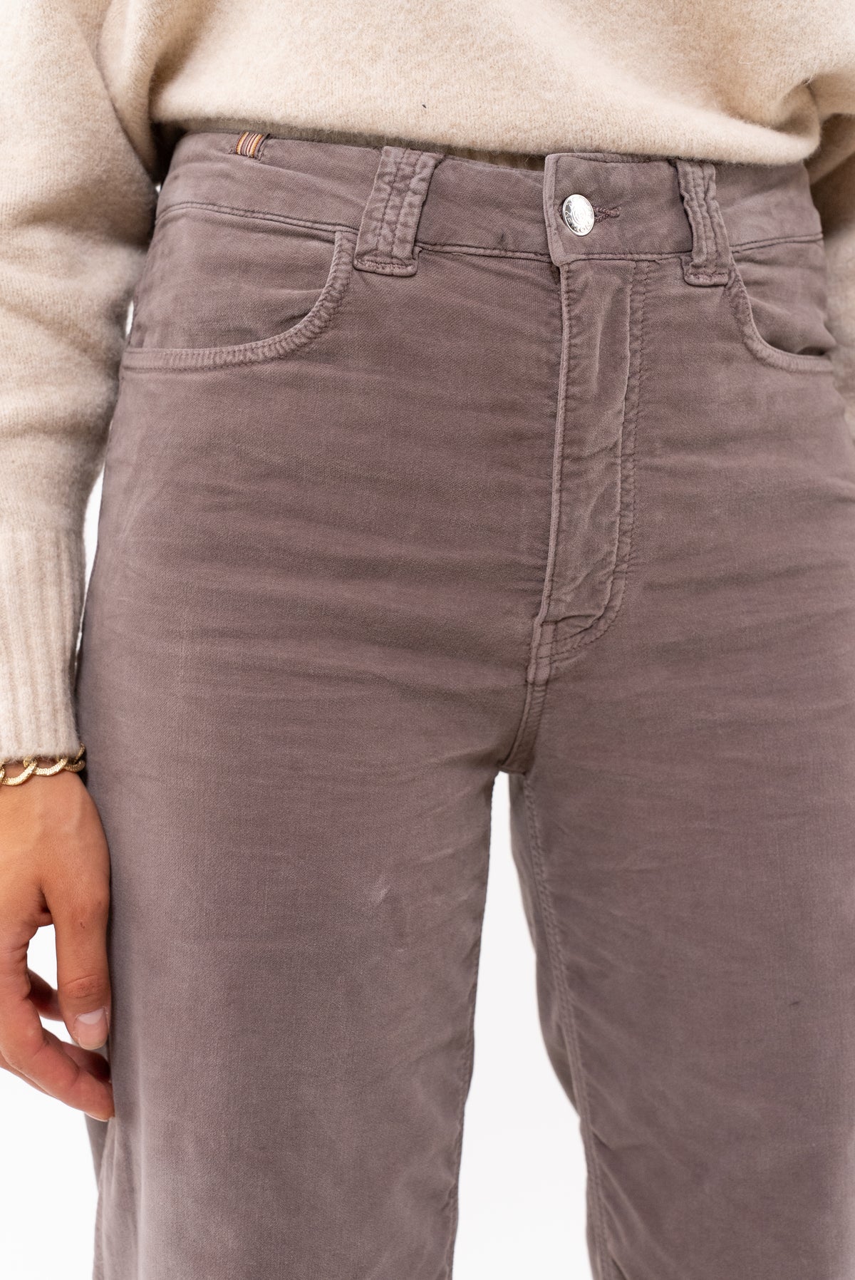 Pantaloni a zampa Scille in velluto liscio - Tortora - Donna