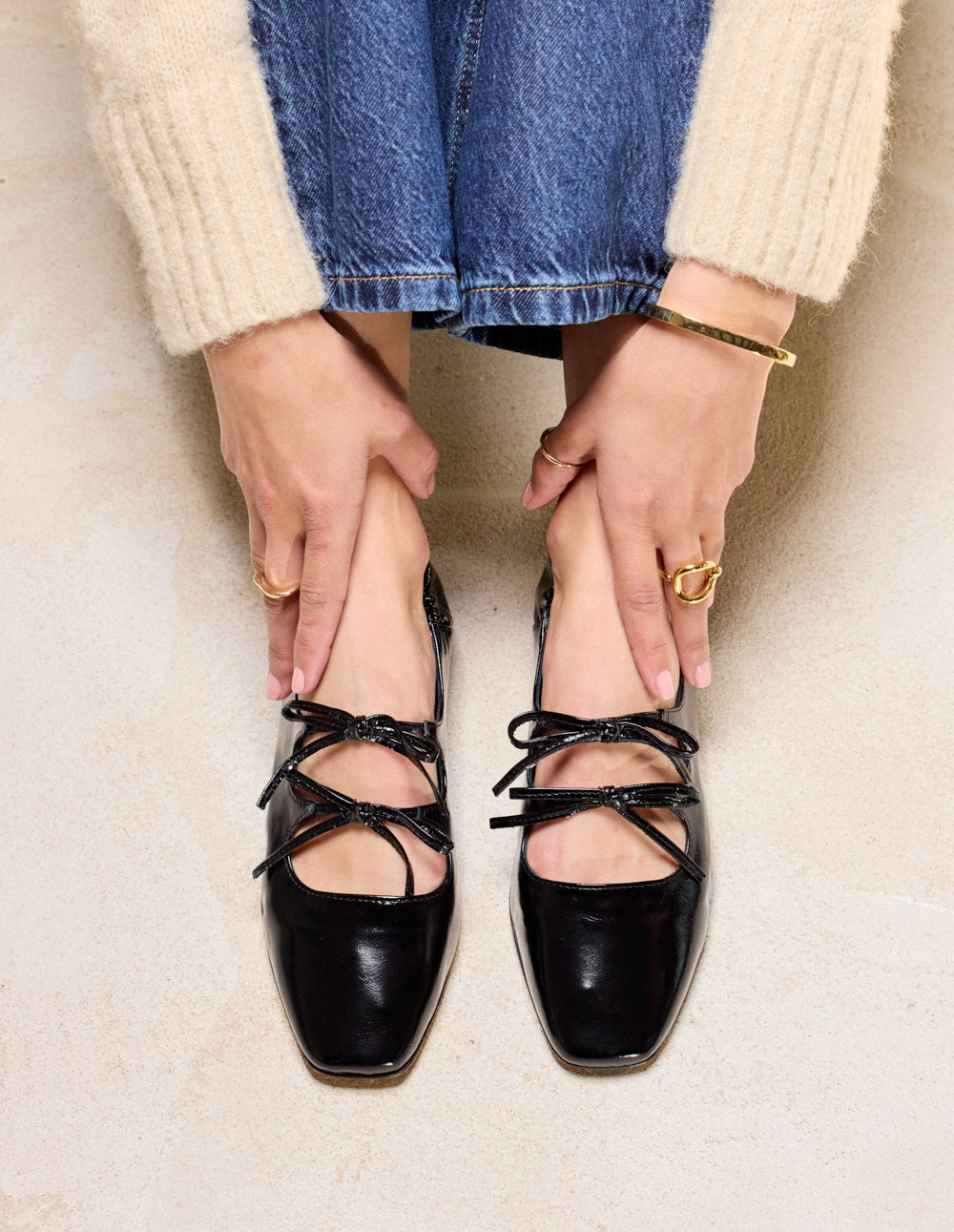 Tula Ballerina Flats - Black Pleated Leather