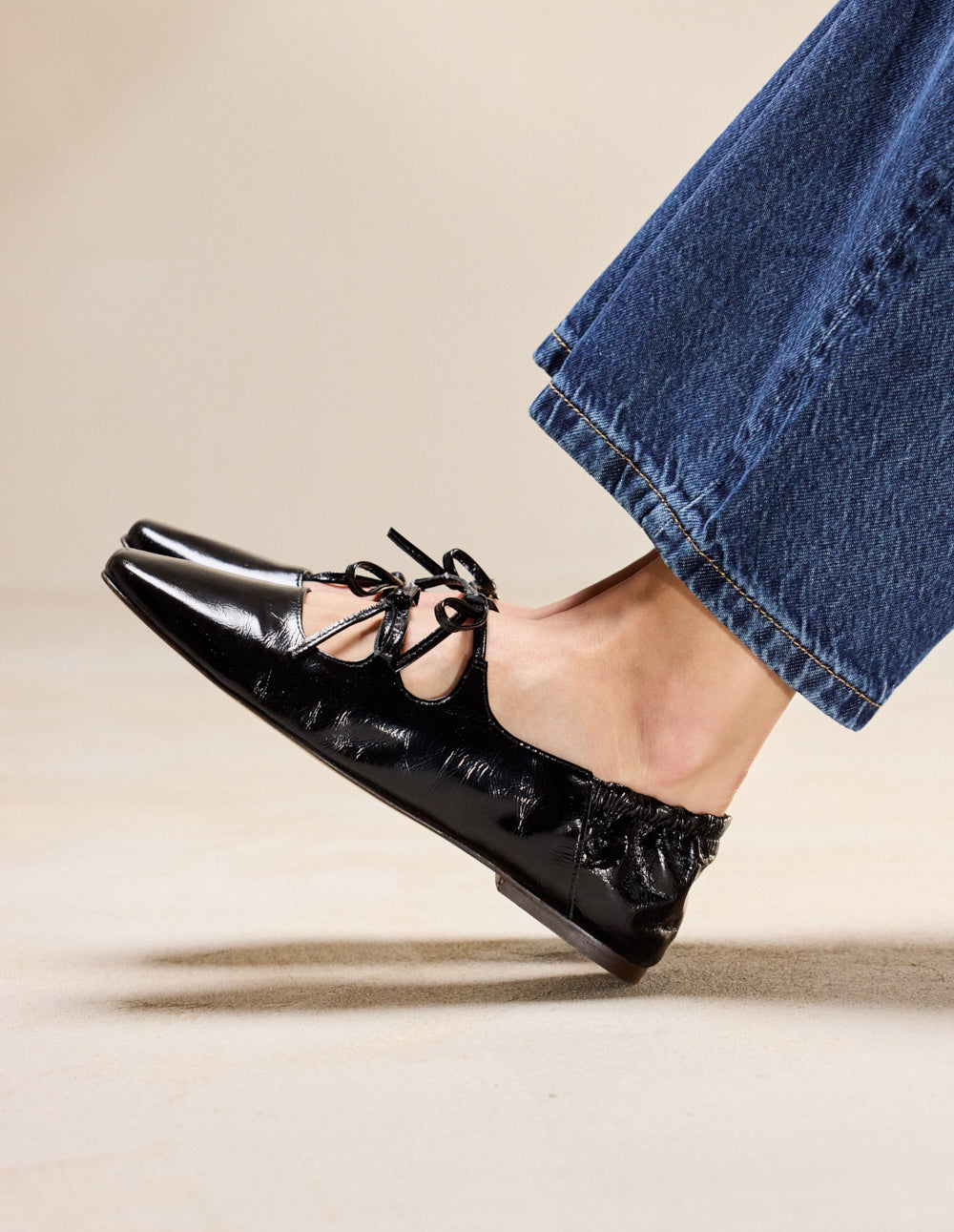 Tula Ballerina Flats - Black Pleated Leather