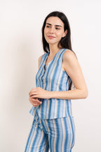 Camiseta sin mangas Ana de lino azul