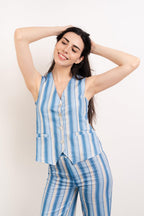 Camiseta sin mangas Ana de lino azul