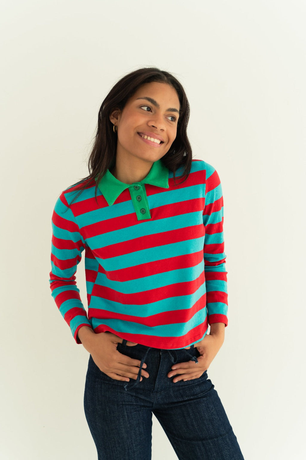 Polo Filipa rojo y aguamarina