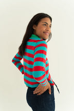 Polo Filipa rojo y aguamarina