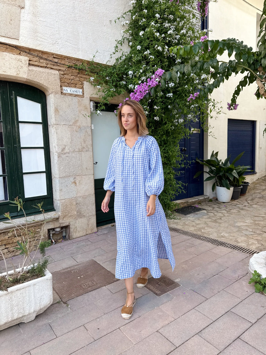 Vestido Matilde Vichy Celeste