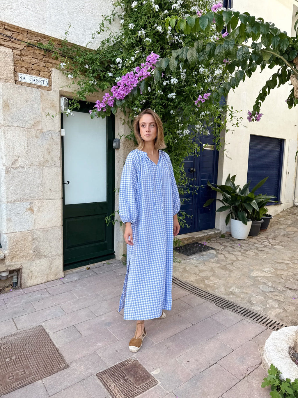 Vestido Matilde Vichy Celeste