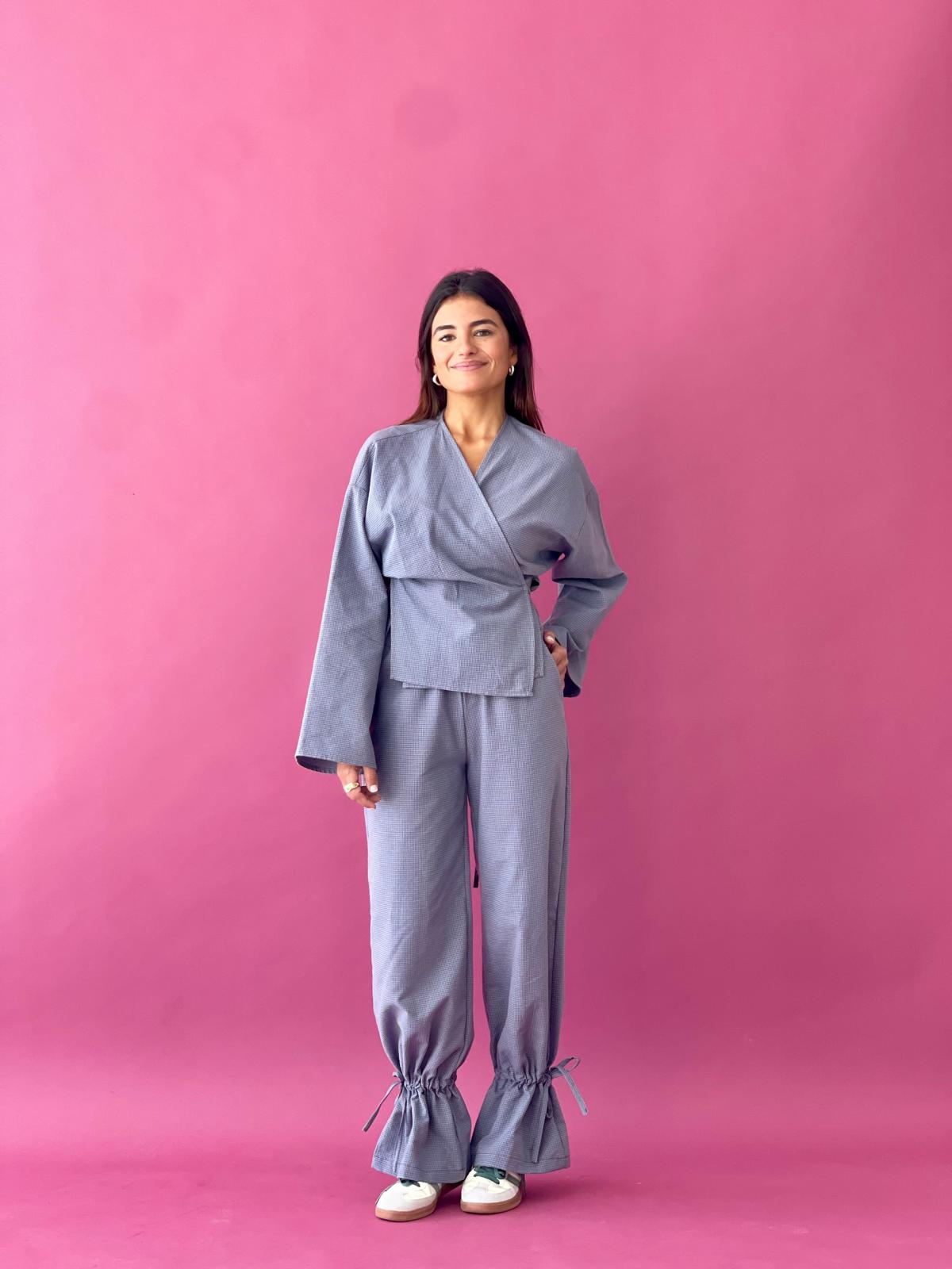 Pantalon Alea Vichy Bleu Et Marron