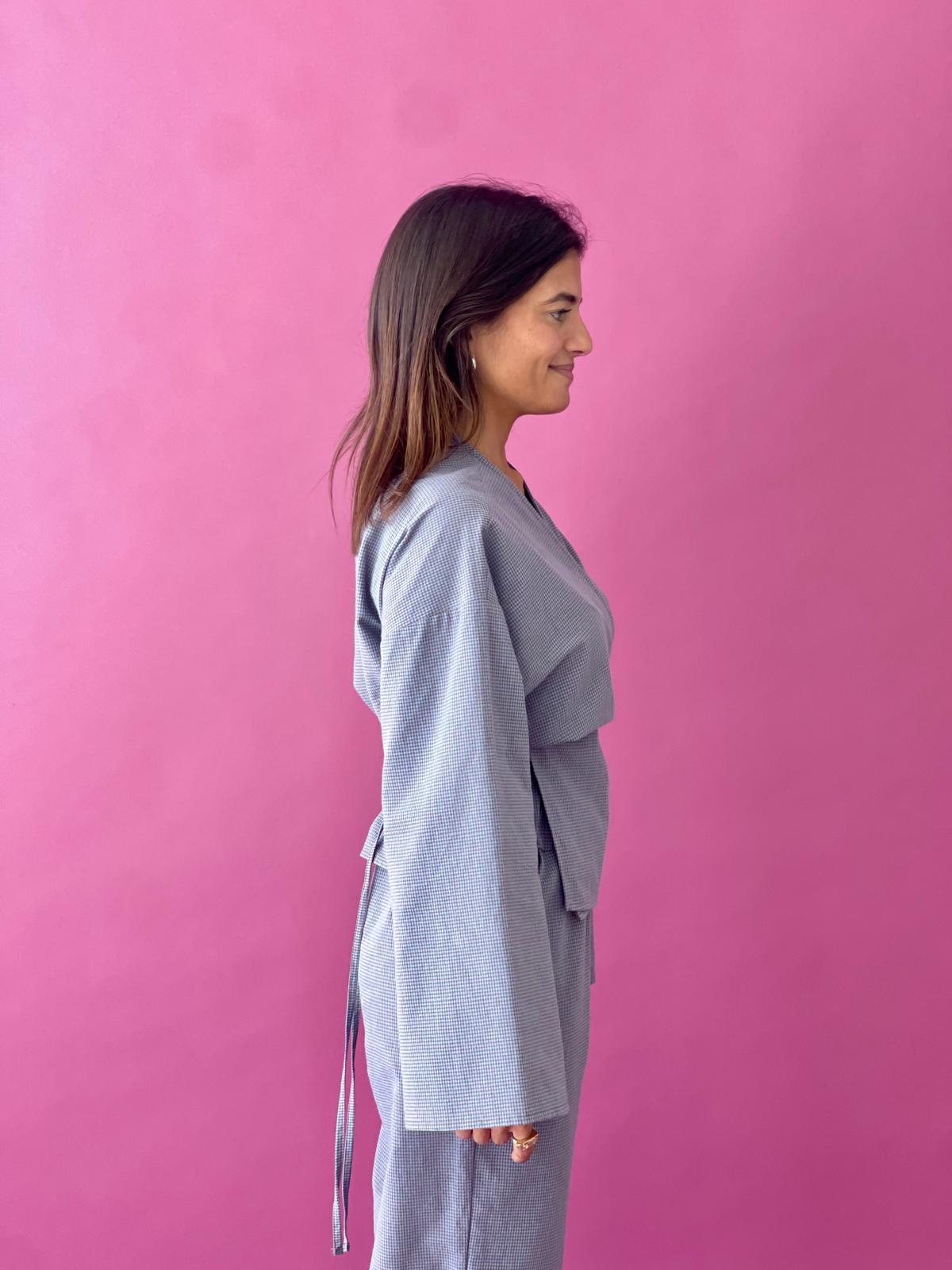 Top Alea Vichy Bleu Et Marron