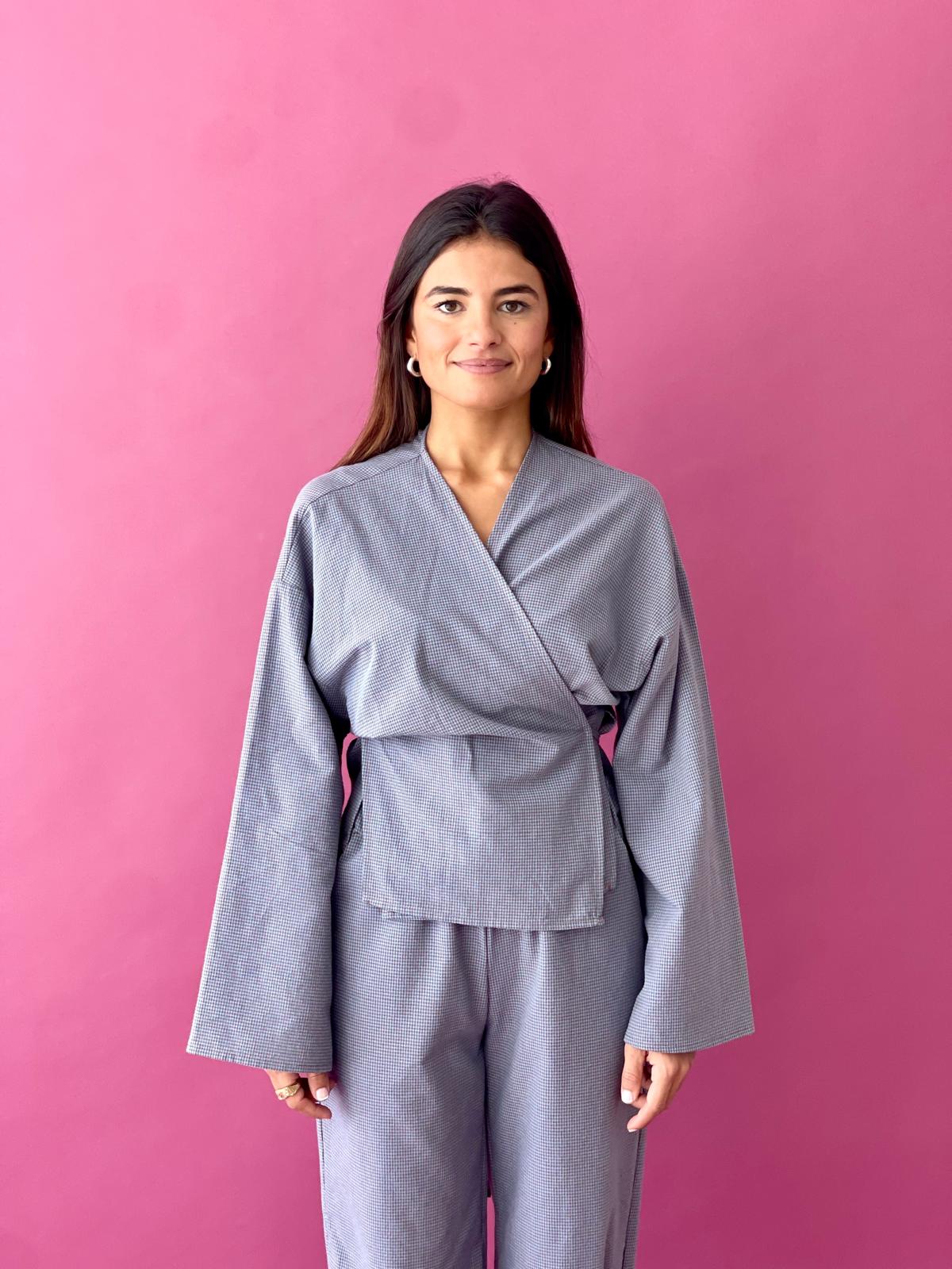 Top Alea Vichy Bleu Et Marron