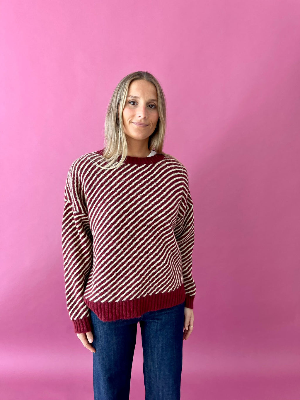 Laura Burgundy And Yellow Jersey Sweater