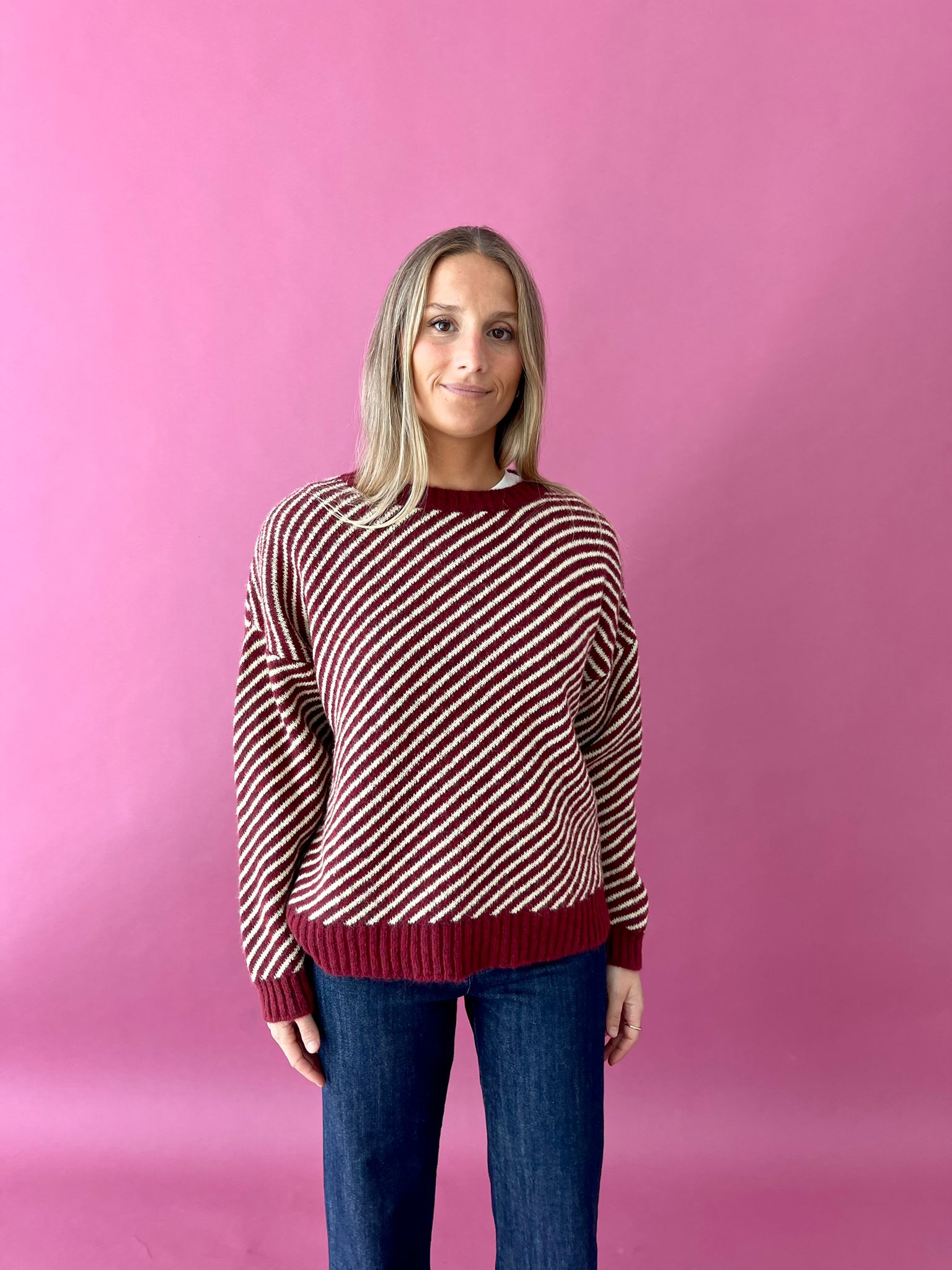 Laura Burgundy And Yellow Jersey Sweater