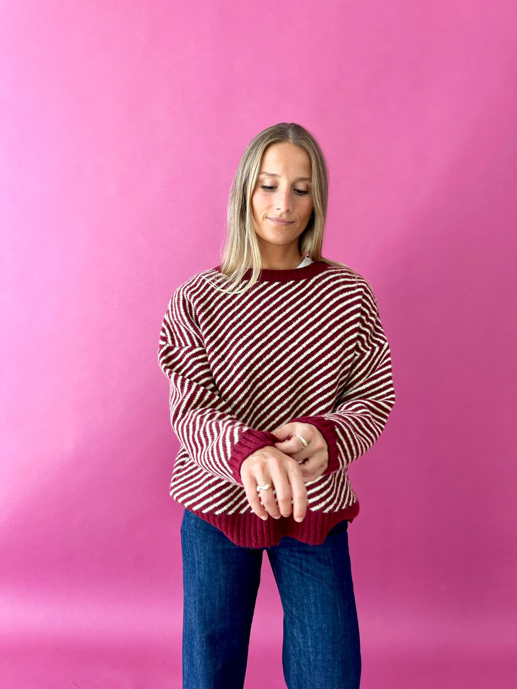 Laura Burgundy And Yellow Jersey Sweater