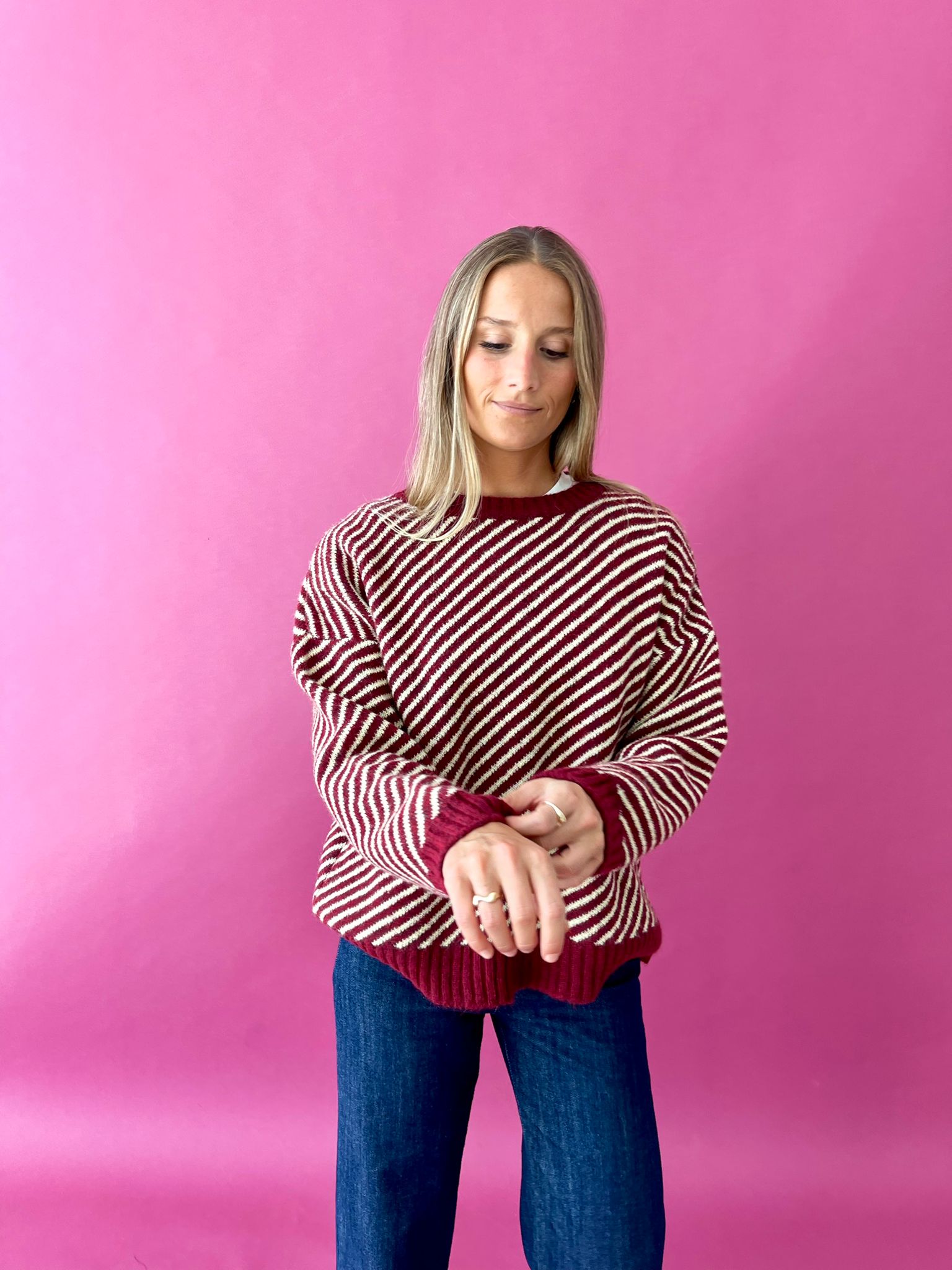 Laura Burgundy And Yellow Jersey Sweater