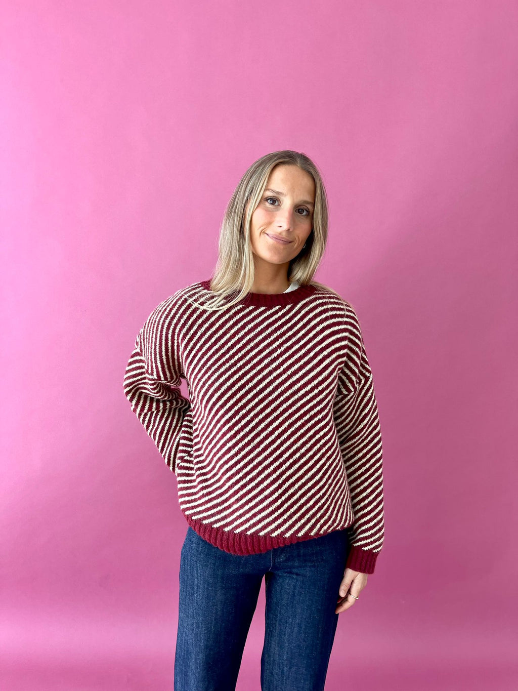 Laura Burgundy And Yellow Jersey Sweater