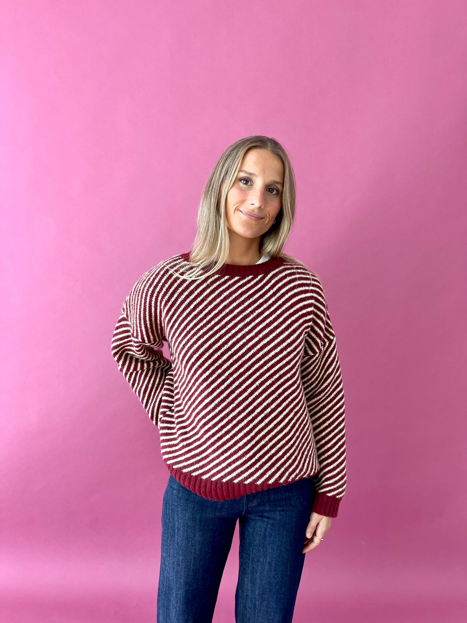 Laura Burgundy And Yellow Jersey Sweater
