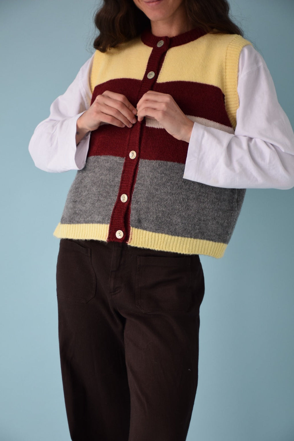 Yellow And Burgundy Emilia Vest
